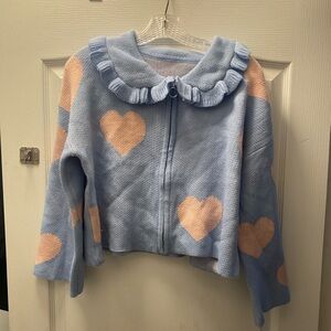 Lazy Oaf Style Blue Pink Heart Cardigan New